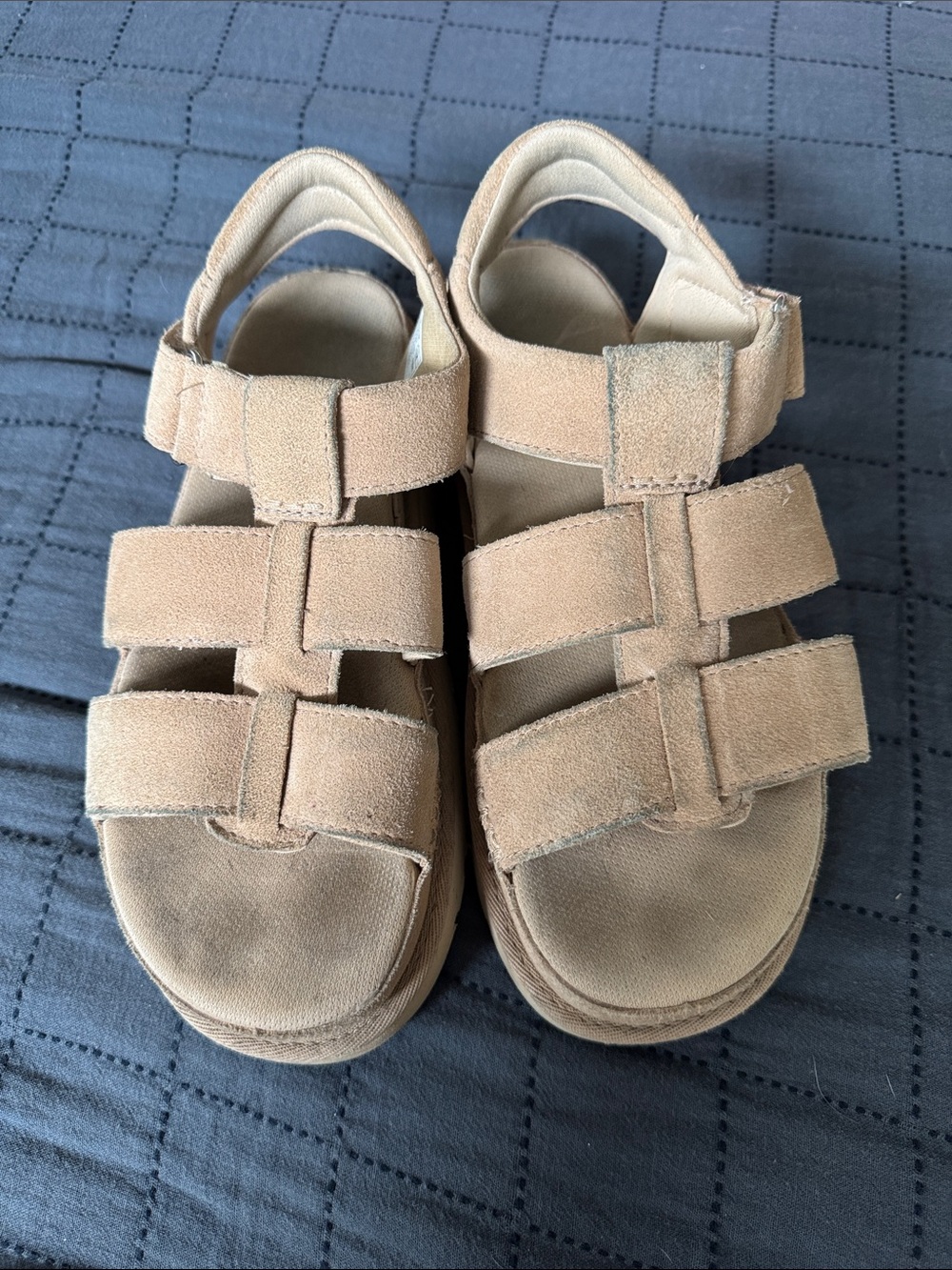 UGG womens Beige Suede Strap Sandals platform - Picture 2 of 5